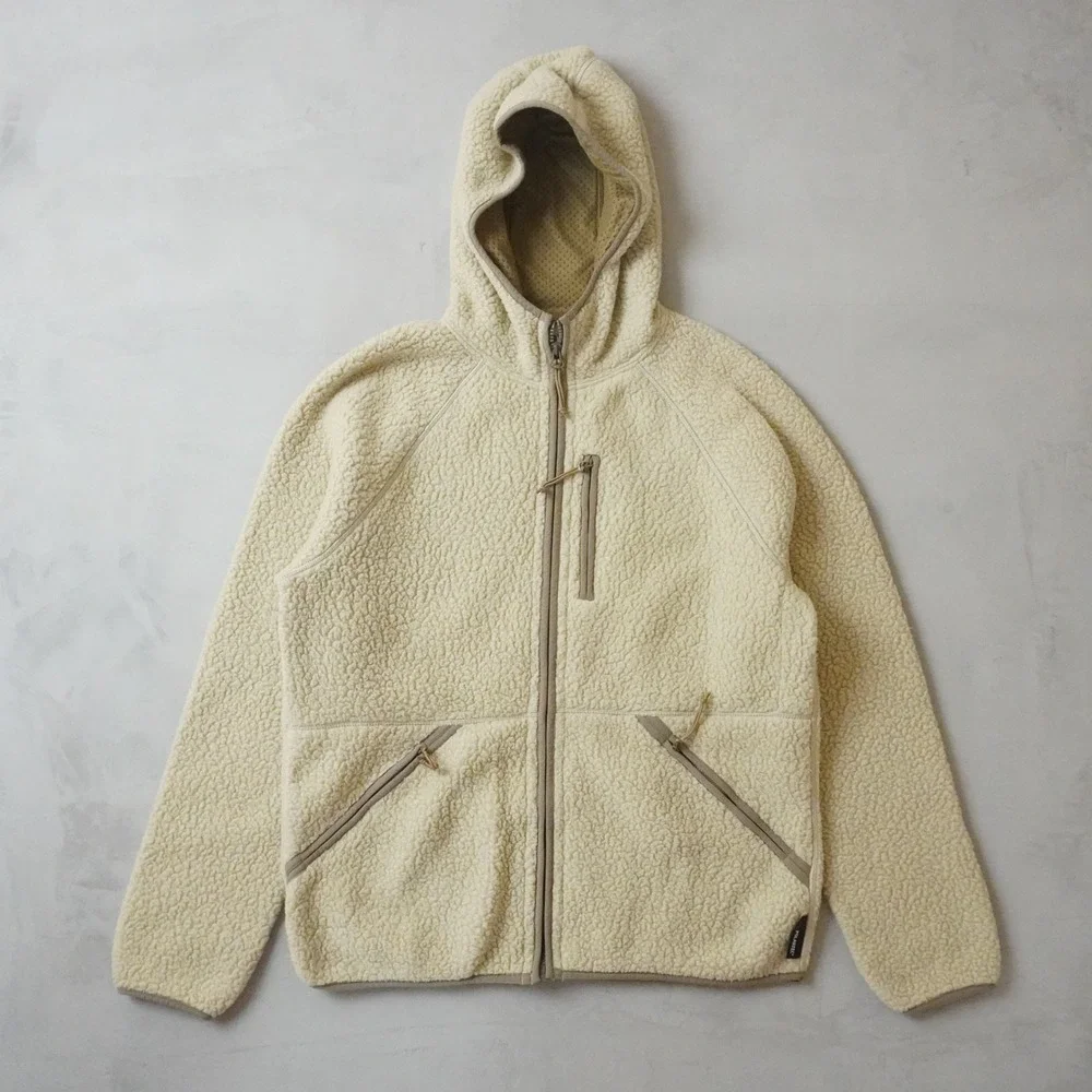 J. Crew Nordic Polartec Sherpa Fleece Hoodie Large Mens Cream Full Zip Y2K